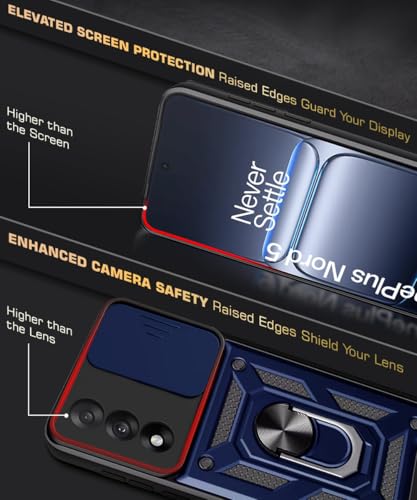 Image of WOW IMAGINE Tough Armor Bumper Mobile Back Case for 1+ OnePlus Nord 5 | Sliding Camera Shield Cover | Shock Proof 360 Protection | Hybrid PC + TPU | Ring Holder with Kickstand - Blue