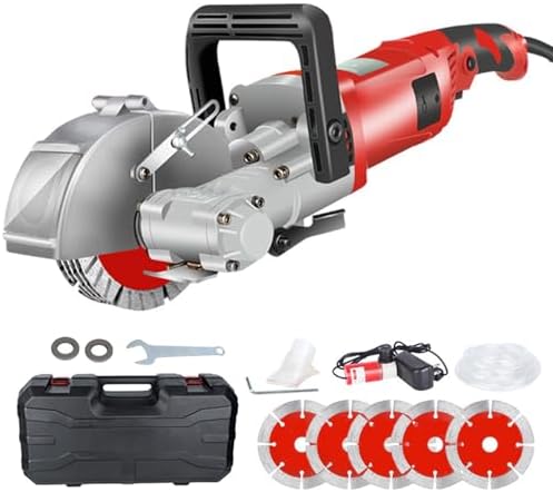 Electric Wall Chaser Wall Groove Cutting Machine with Dust Extractor 5*Dia Saw Blades, 0-37Mm Grooving Depth,Concrete Brick Walls Machine,7500r/minfor Grooving The Reinforcement Marble Green