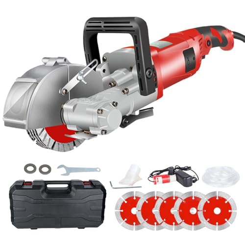 Electric Wall Chaser Wall Groove Cutting Machine with Dust Extractor 5*Dia Saw Blades, 0-37Mm Grooving Depth,Concrete Brick Walls Machine,7500r/minfor Grooving The Reinforcement Marble Green