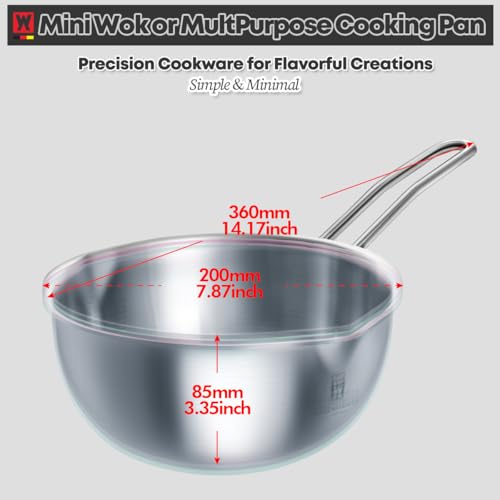 WAGENSTEIGER Stainless Steel Baby Wok 200mm / 7.87inches, 3-Ply Base with Aluminum Core, All Cooktops, Multipurpose Saucepan, Ramen Pot, On-the-go Cooking Pot for Outdoor or Camping - Image 2