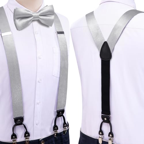 Image of Dubulle Suspender and Bow Tie for Men Paisley Solid Mens Suit Braces Pretied Bowtie and Handkerchief Cufflinks Formal Wedding