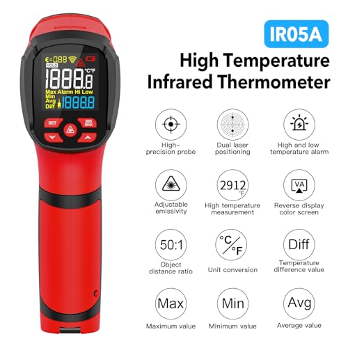 Image of Infrared Thermometer High Temperature Gun -40℉~2912℉, 50:1 Dual Laser Thermometer with Probe 14℉ - 932℉, Digital IR Temp Gun for Cooking, Pizza Oven, Engine, Kiln, Forging, Industrial Use