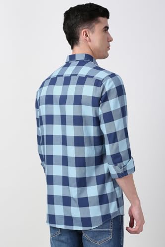 Image of Peter England Men's Checkered Cotton Shirt | Smart Casual | Full Sleeves Slim Fit