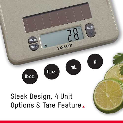 Image of Taylor Light Powered Digital Kitchen Scale, Coffee Husk Blend Material, Solar Panel with Endless Power, No Batteries Needed, Energy-Saving, 11lb Capacity, Beige