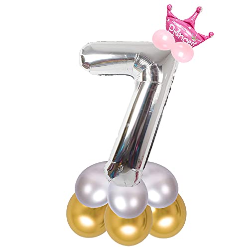 Image of Pink 32 Inches Numbers 7 Shape Large Big Foil Helium Balloons For Party Decorations In Happy Birthday Anniversary Office Items Materials Set Pack,13 Pcs