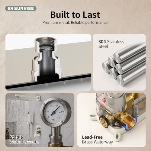 Image of SR SUN RISE Shower Faucet Set 10-Inch Rainfall Shower Head Brushed Nickel