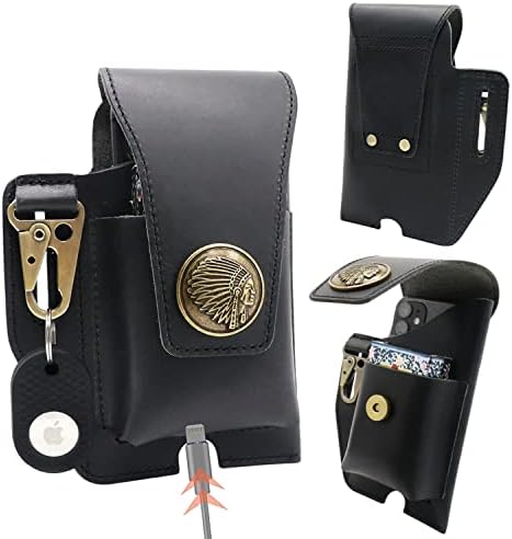 SUOHU Leather Phone Holster with Belt Clip, Flip Belt Phone Case with Magnetic Closure for iPhone 14/13 Pro Max, Cell Phone Belt Holder for S22 Plus, Universal Leather Phone Pouch Cases (Black)