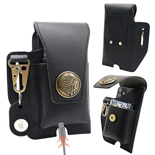 Suohu Leather Phone Holster With Belt Clip, Flip Belt Phone Case With Magnetic Closure For Iphone 14/13 Pro Max, Cell Phone Belt Holder For S22 Plus, Universal Leather Phone Pouch Cases (Black) #TOP1
