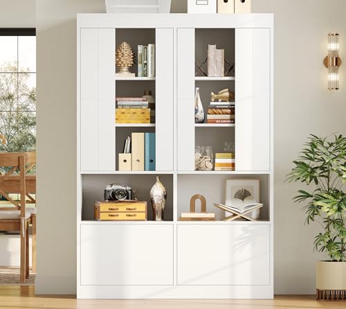 IRONCK 43.3-Inch Bookshelf with Doors and Storage