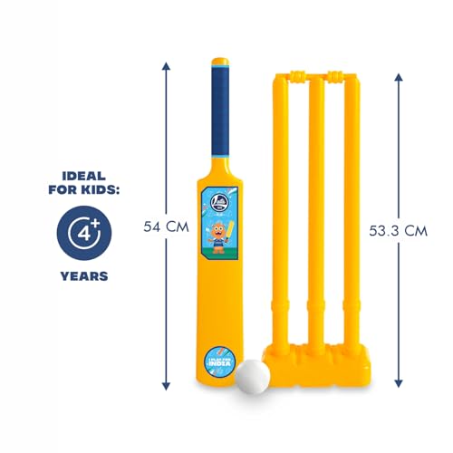 Image of Lata Toys Howzzat Senior Cricket Set (Age 4+) Complete Plastic Cricket Kit for Kids & Beginners - Lightweight Bat, 3 Stumps & Ball for Outdoor Play, Yellow