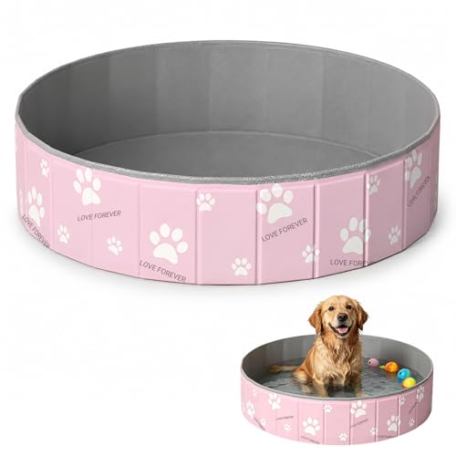 ZoneYan Piscina Plegable para Perros 80 * 30 cm, Bañera para Perros de PVC con Doble Desagüe, Ducha Plegable para Mascotas de PVC, Piscina de Bañopara Perros Pequeños y Medianos (Rosa)