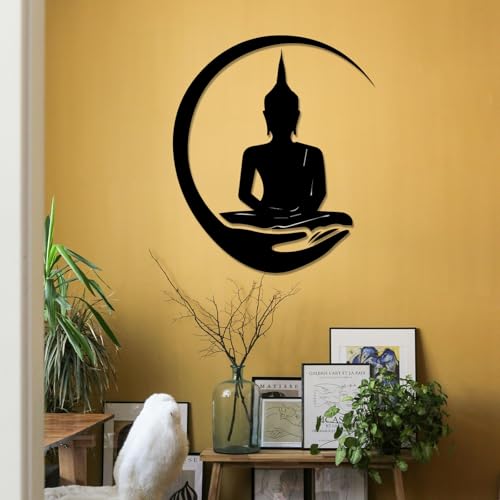 LEDBEL Estatua de Buda negro decoración de pared de metal, estatua de Buda de meditación de yoga, decoración del hogar Zen, se puede utilizar como decoración de jardín interior y exterior (40CM)