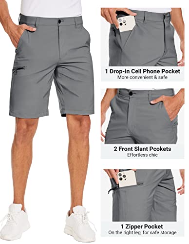 Mens Golf Shorts Hybrid Stretch Flat Front Work Travel Running Lightweight 10 Inch Chino Casual Dri Fit Grey 38 #TOP1