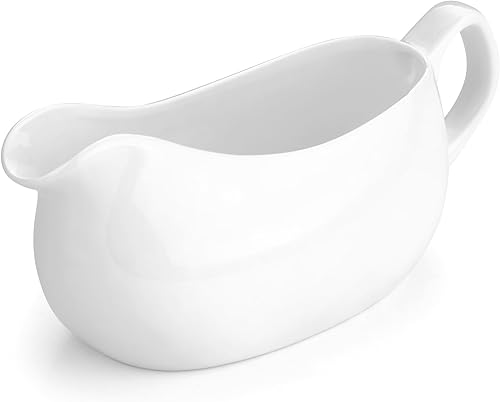 Gurygo Barco grande con salsa con platillo Salsa de porcelana fina de 17 onzas y aderezo de ensalada con asa Barco de salsa con vertido grande y