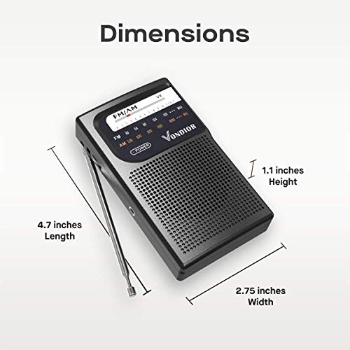 Am Fm Radio Portable – Best Reception Transistor Radio/Longest Lasting Battery Operated Radio (2Aa) / Fm Am Pocket Radio. Mono Headphone Socket, By Vondior (Black) #TOP1
