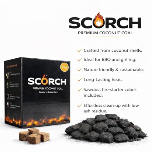 Image of Scorch Premium BBQ Charcoal Briquettes (5KG) - Smokeless Koyla /Coal for Cooking, Tandoor, Grilling & Camping, Long-Lasting Heat Shell Coal