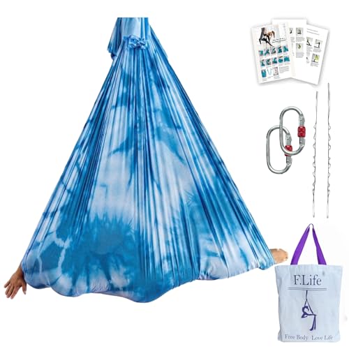 F.Life Aerial Yoga Hängematte 5,5 Meter Premium Aerial Silk Fabric Yoga Swing for Antigravity Yoga Inversion Includes Daisy Chain,Carabiner and Pose Guide (Frost Flower)