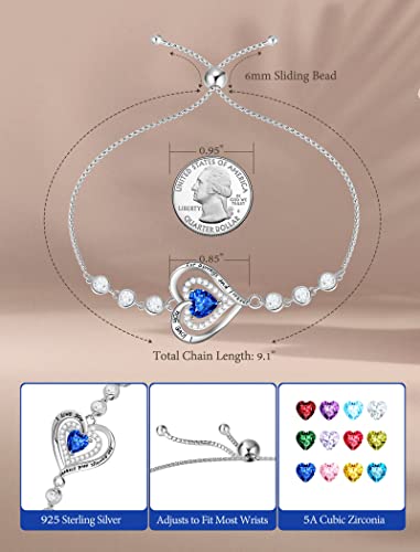Jowaia Bracelets For Women 925 Sterling Silver September Birthstone Bracelet For Girls Forever Love Heart Created Blue Sapphire Jewelry Adjustable Link Tennis Bracelet Birthday Gift Valentine's Day Mother's Day Gifts For Mom Her Women Girlfriend #TOP2
