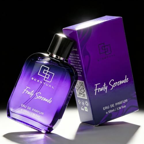 Image of Scentual Fruity Serenade Eau De Parfum Parfume with Cassis, Lemon, Violet, May Rose, Freesia, Vanilla, Ambroxan, Patchouli & Woody Notes|Premium, Long Lasting Fragrance for Unisex, 100ML