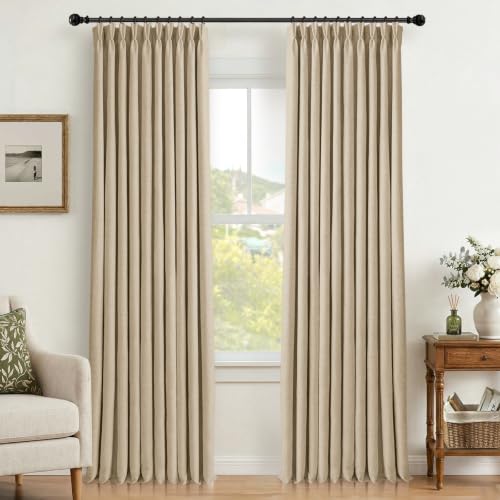 CAPALOCA Extra 70 Inch Wide 100% Blackout Curtains 84 Inch Long Oatmeal