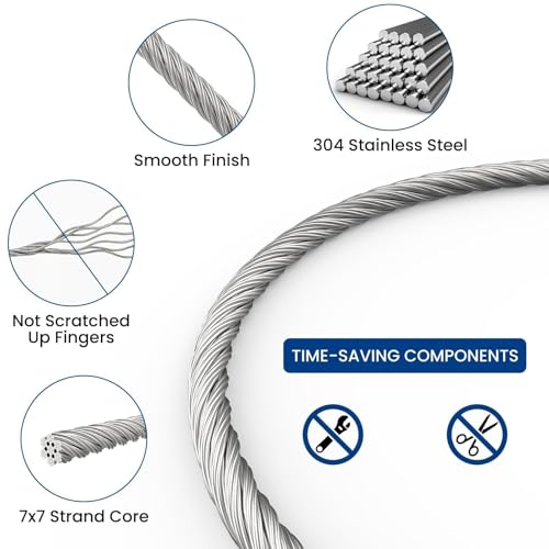 Image of 2 Kit 6.6FT Adjustable Picture Hanging Wire, Heavy-Duty Stainless Steel Wire Rope with D Ring, Hanging Hardware Holds Up to 45lbs for Mirror Light Lamp, Billboards, Basket Flowerpot