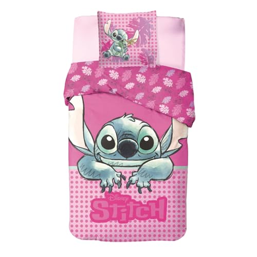 Parure de lit Stitch rose 140x200 cm en coton avec sa taie d'oreiller pour enfant - 2