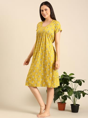 Image of Rupa Jon Aishwarya Women Short Printed Nighty in Premium Cotton Blend Fabric, Midi Length, Night Dress, Three-Fourth Length for Comfortable Everyday Wear