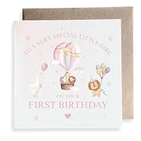 Second Ave Cute 1st Birthday Age 1 Pink Square Card Birthday Greeting Card For Daughter, Granddaughter, Niece, Family, Girl