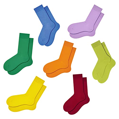 Solid Multi-Color Crew Socks For Women Cotton Athletic Socks,Womens Dress Socks,7PACKS, Rainbow Multicolor, One Size