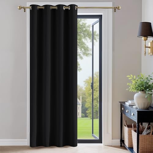 PONY DANCE Tenda oscurante per porta, 1 pezzo, altezza 210 x larghezza 132 cm, con occhielli, tenda termica per interni, opaca, per soggiorno, moderna, colore nero