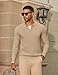 COOFANDY Mens Polo Sweater Long Sleeve Lightweight Knit Polos Casual V Neck Collared Pullover Sweaters, Light Khaki, L
