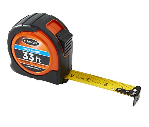 Keson PG181033WIDEV Short Tape Measure with Nylon Coated Steel Wide Blade (Graduations: 1/10, 1/100 & ft, in, 1/8), 1-3/16-Inch by 33-Foot