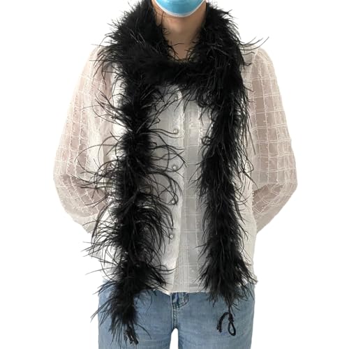 LONDGEN 1ply Ostrich Feather Boa 2Yards for Dance Performance and 1920s Flapper Costume Accessory (Black)