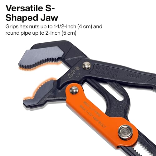 Image of KLEIN TOOLS 68231 Pipe Wrench, S-Jaw Quick-Adjust Plumbers Wrench Fits Up to 2-Inch Round Pipe and 1-1 /2-Inch Hex Nuts, 17-Inch