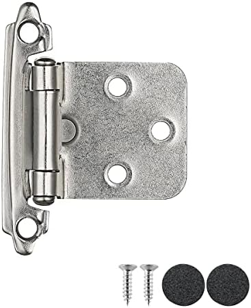 JQK 1/2 Inch Overlay Cabinet Door Hinges Satin Nickel, 4 Pack 2 Pairs Flush Face Mount Cupboard Self-Closing Kitchen Cabinet Hinges, CH200-SN-P4