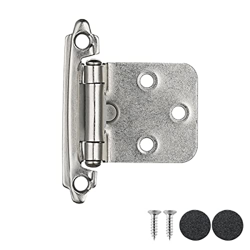 Jqk 1/2 Inch Overlay Cabinet Door Hinges Satin Nickel, 4 Pack 2 Pairs Flush Face Mount Cupboard Self-Closing Kitchen Cabinet Hinges, Ch200-Sn-P4 #TOP23