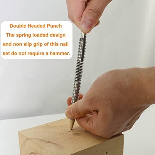 Zhongtou Spring Nail Punch Dual Head Nail Setters Hammerless Pin Punch Set Small Exquisite Metal Center Nail Punch Tool with 3500 Psi Striking Force for Wood Door Hinge Siding Removal Tool