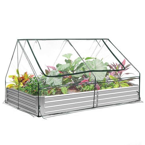 Land Guard Kit de cama de jardín elevada galvanizada con cubierta, maceta de metal, camas elevadas al aire libre con invernaderos para jardinería al aire libre, caja de jardín, 8 x 4 x 1 pies,