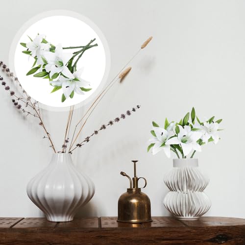 Lys artificiels blancs sans entretien bouquet fleurs de simulation solide - 5