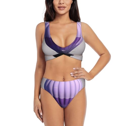 Maillot de bain deux pièces lavande imprimé montgolfières pour femme