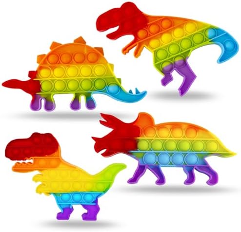 Yeefunjoy 4 Pcs Pop Fidget It Toys Set, Juguetes Antiestres Niños, Sensorial Herramientas para Adultos y Niños, Dinosaurio Popit para Aliviar el Estrés y la Ansiedad, Cumpleaños Regalos para Fiestas