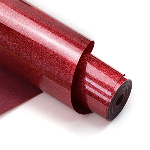 HTVRONT Red Glitter Heat Transfer Vinyl - 12 x 10ft Red Glitter Iron on Vinyl for Shirts, Glitter HTV Vinyl Rolls for Heat Vinyl Design