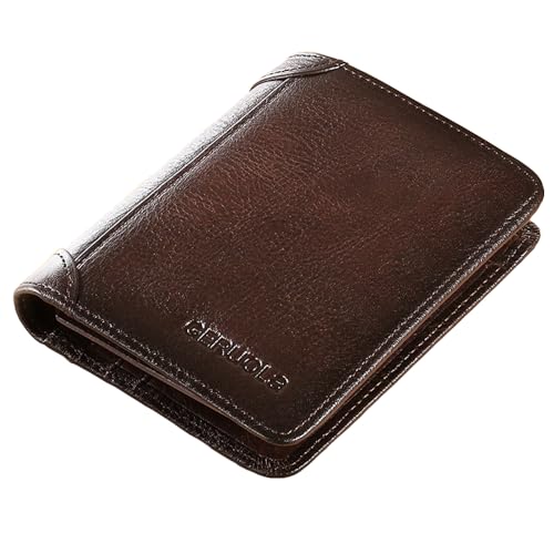 Men's Genuine Leather Wallet RFID Blocking Trifold Soft and Durable Billfold (Bifold, Dark Brown)