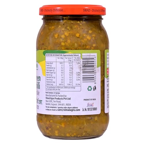 Image of SWAD Delicious Pack of Green Chilli Pickle / Hari Mirchi Achar - 400g| Ginger Pickle /Achar, 400 g| Mango Pickle / Aam ka Achar - 400g Pack of 3