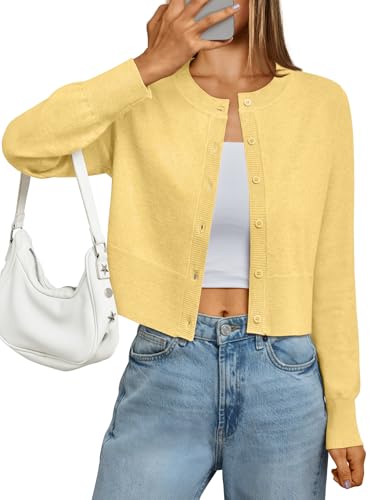 LILLUSORY Cropped Lightweight Cardigan Sweaters Women Yellow S