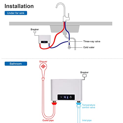 Elektronischer Durchlauferhitze Dusche, 220V elektrische Warmwasserbereiter Temperaturwahl 30-52 °C mit Bad Dusche Kit, für Handwaschbecken, Küche, Bad, Waschbecken (3500W ohne Duschset, Weiß)