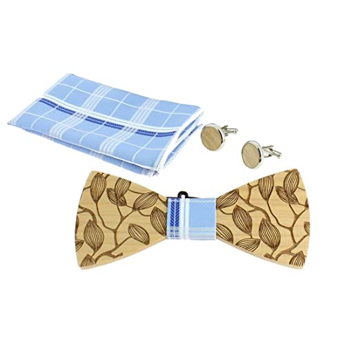Nœud papillon coffret cadeau en bois pour homme motif bleu ciel