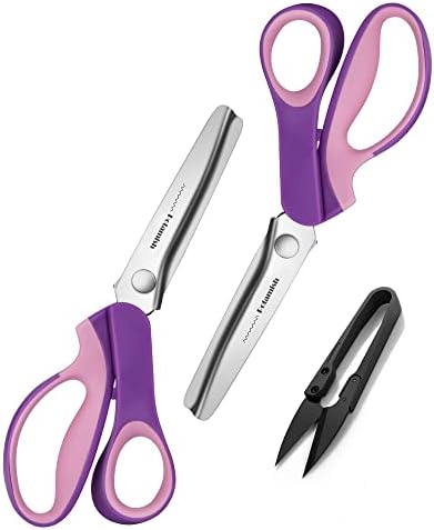 Pinking Shears Set (Pack of 2 PCS, Serrated & Scalloped edges) By Potamish - Zig-zag Scissor for Fabric Leather & PPDer - Pinking Dressmaking Sewing Scissors PM-002-C