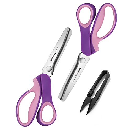 Pinking Shears Set (Pack Of 2 Pcs, Serrated & Scalloped Edges) By Potamish - Zig-Zag Scissor For Fabric Leather & Ppder - Pinking Dressmaking Sewing Scissors Pm-002-C #TOP1
