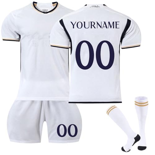 Generic Personalisierte R.Madrid Fußball Trikot, Customizable Trikot Mit Namen Kinder, Individuelles Fussball Trikot Shorts Socken Jungen Herren Benutzerdefiniertes